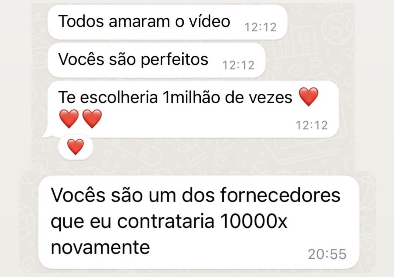 Depoimento de noiva dizendo que contrataria novamente