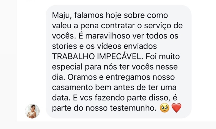 Depoimento de noiva elogiando o trabalho realizado